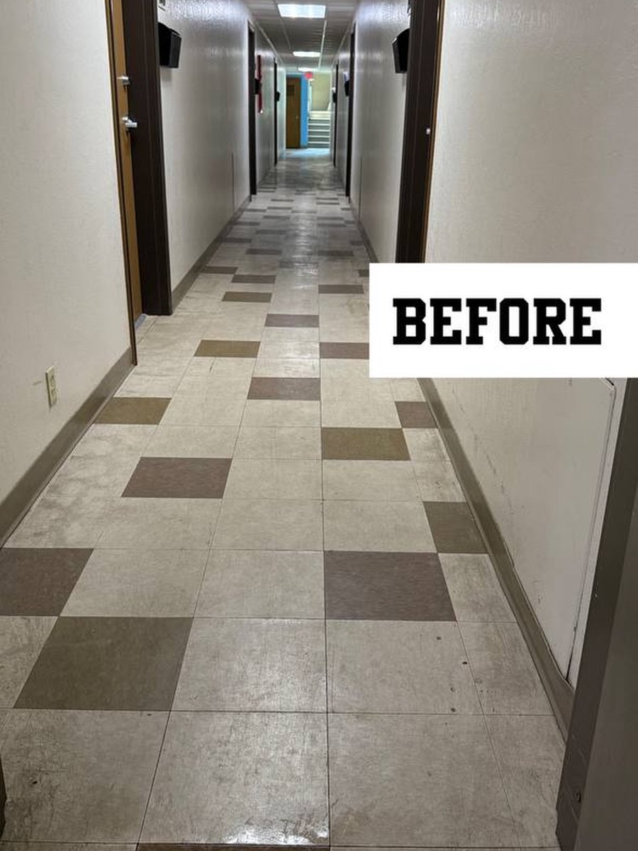 Apartment hallway floor before cleaning